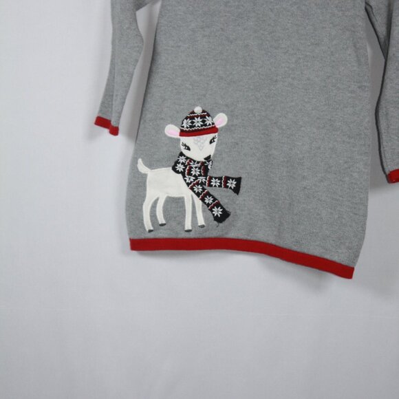 Gymboree Grey Knit Dress with Reindeer and Bow on Collar Size 5T - Picture 4 of 7